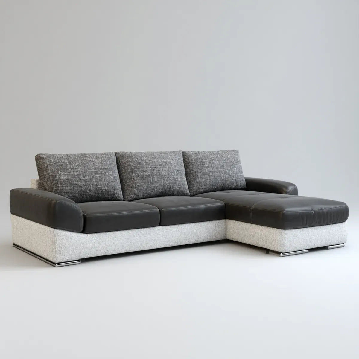 Sofa, Kolumna z prawej strony czarny szary 260 x 170 x 85 cm sztuczna skóra poliestrowa tkanina kształt litery L