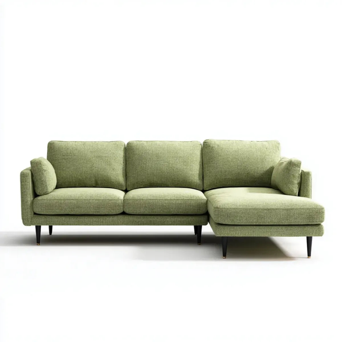 Sofa, 3 kanapa z oliwkowym, zielonym poliestrem z szezlongiem 250 x 160 x 85 cm