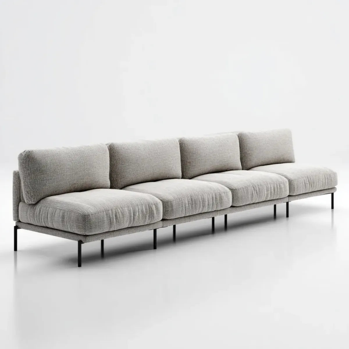 Sofa, 4 fotela prosta sofa jasnoszara 320 x 95 x 82 cm poliester ze stalowymi nogami