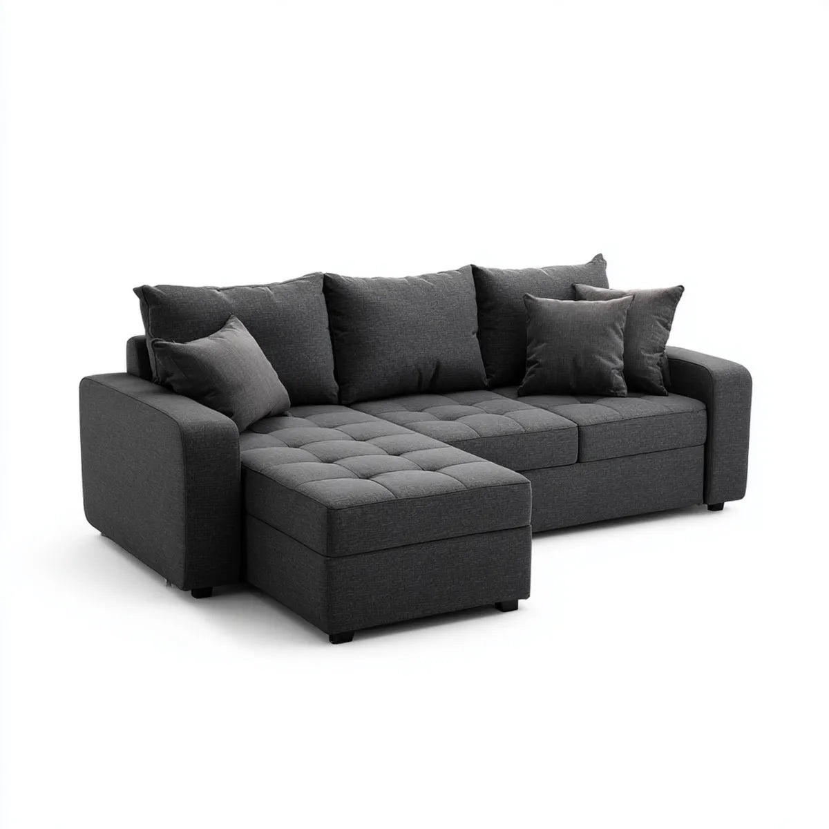 Sofa, 3 fotela z antracytem szarym z lewym polisterem szezlong 250 x 160 x 85 cm