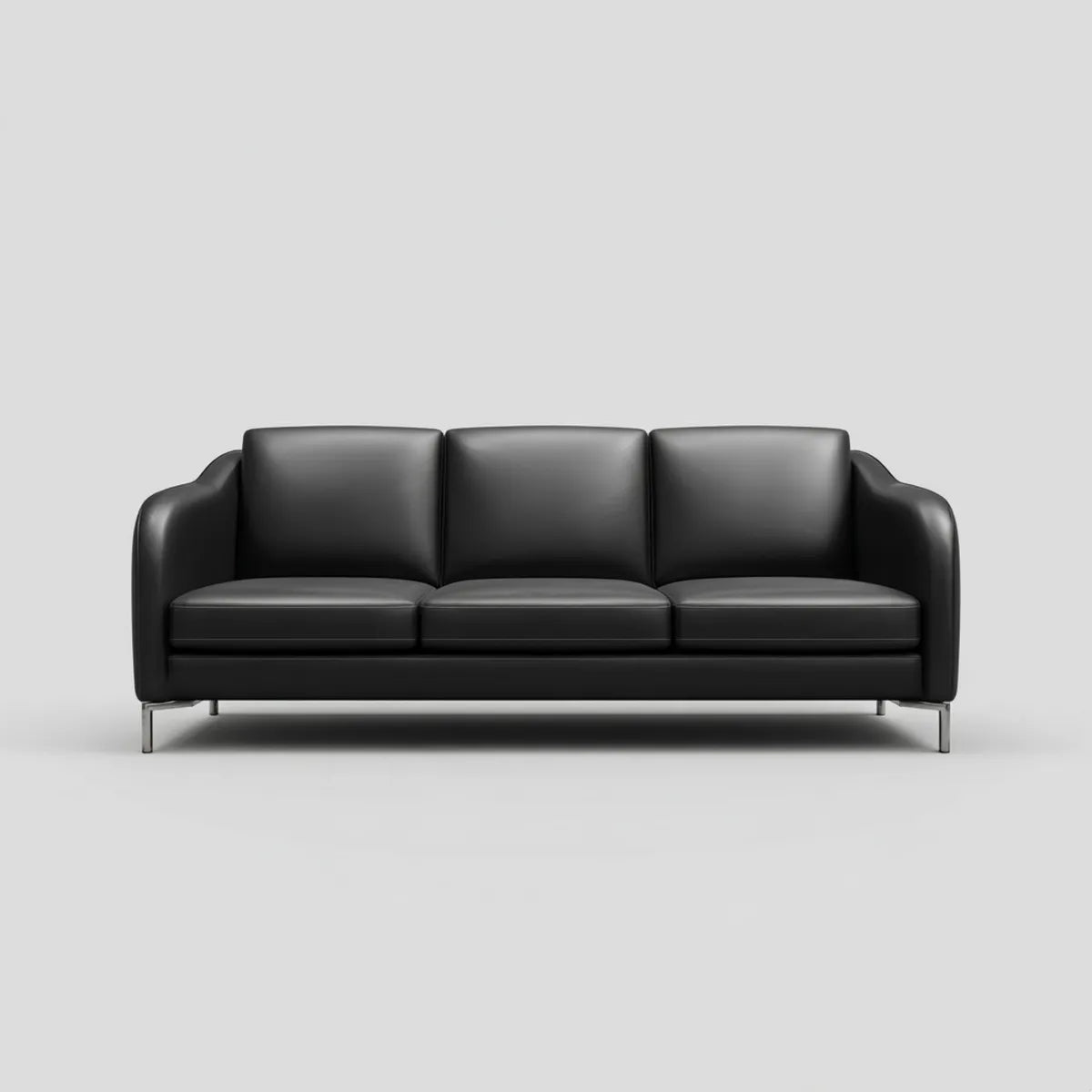 Sofa, Czarna sofa 3 fotelowa ze skóry syntetycznej PU 210 x 88 x 82 cm