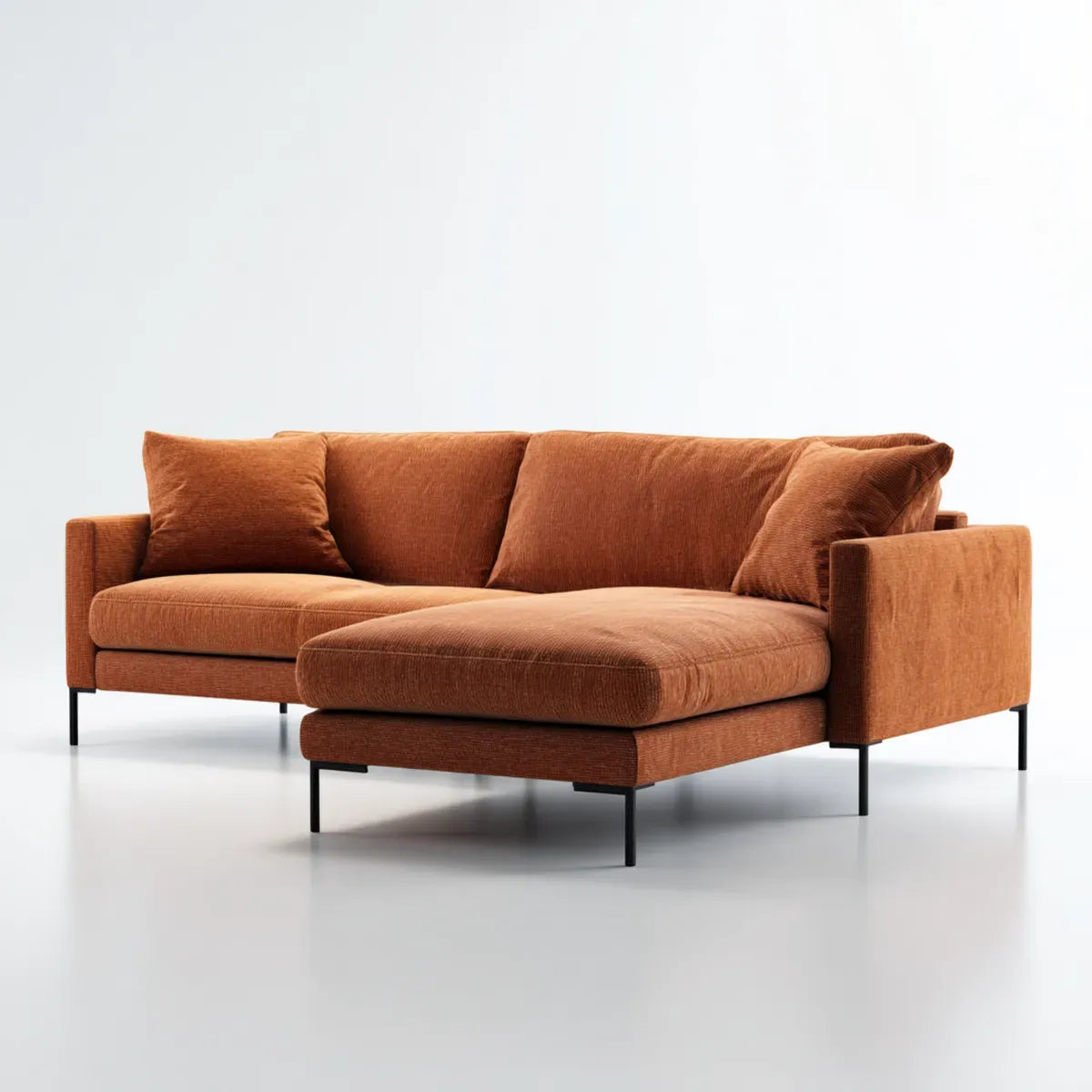 Sofa, 3 fotela teracotta w poliestrowym aksamicie żebrowanym 250 x 160 x 85 cm