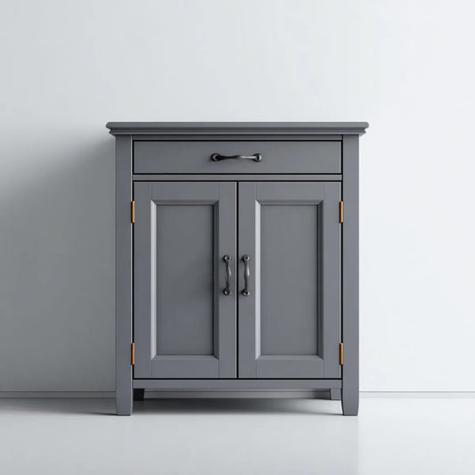 Szafka, Szara szafka do przechowywania łazienek w prostokątnym MDF 80 x 40 x 90 cm z 2 drzwiami i 1 szufladą