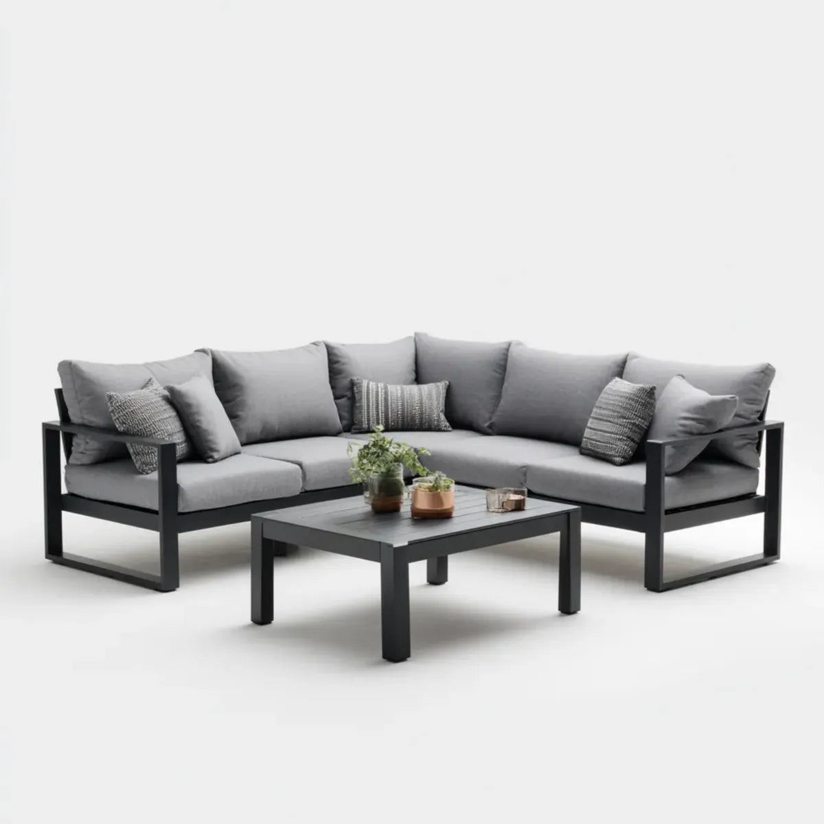 Sofa ogrodowa, Taras Loungeset narożna kanapa z stolikiem do kawy antracyt szary aluminium kształt L- 280 x 220 x 75 cm