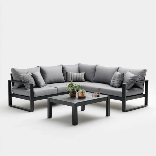 Sofa ogrodowa, Taras Loungeset narożna kanapa z stolikiem do kawy antracyt szary aluminium kształt L- 280 x 220 x 75 cm