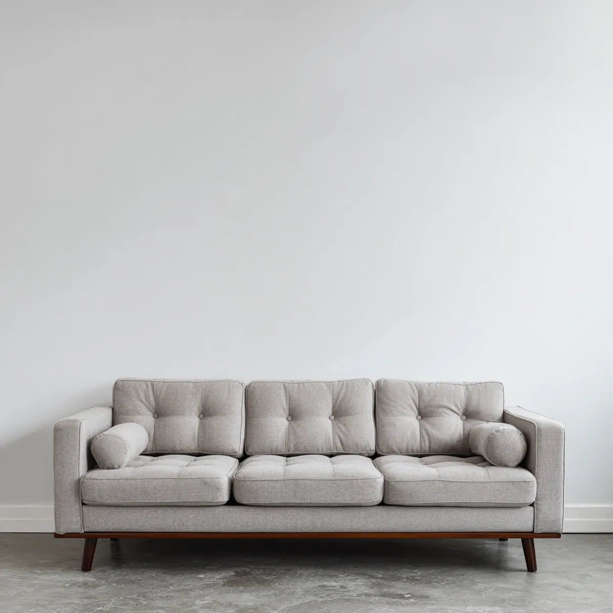 Sofa, 3-fotela sofa jasnoszara z tapicerką poliestrową i litymi nogami z drewna tylko 220 x 90 x 85 cm