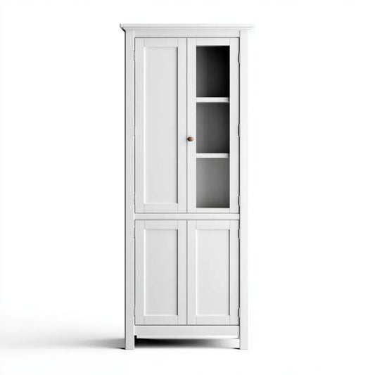 Szafka, Biała szafka na szafki łazienkowe z MDF i szkła 60 x 30 x 180 cm prostokątne z 4 drzwiami