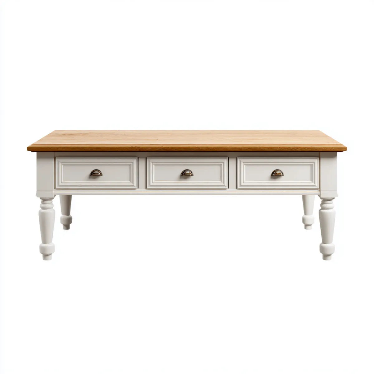 Stolik kawowy, Stół do kawy Biała naturalna 120 x 60 x 45 cm Pine lite drewno MDF prostokątne z 3 szufladami