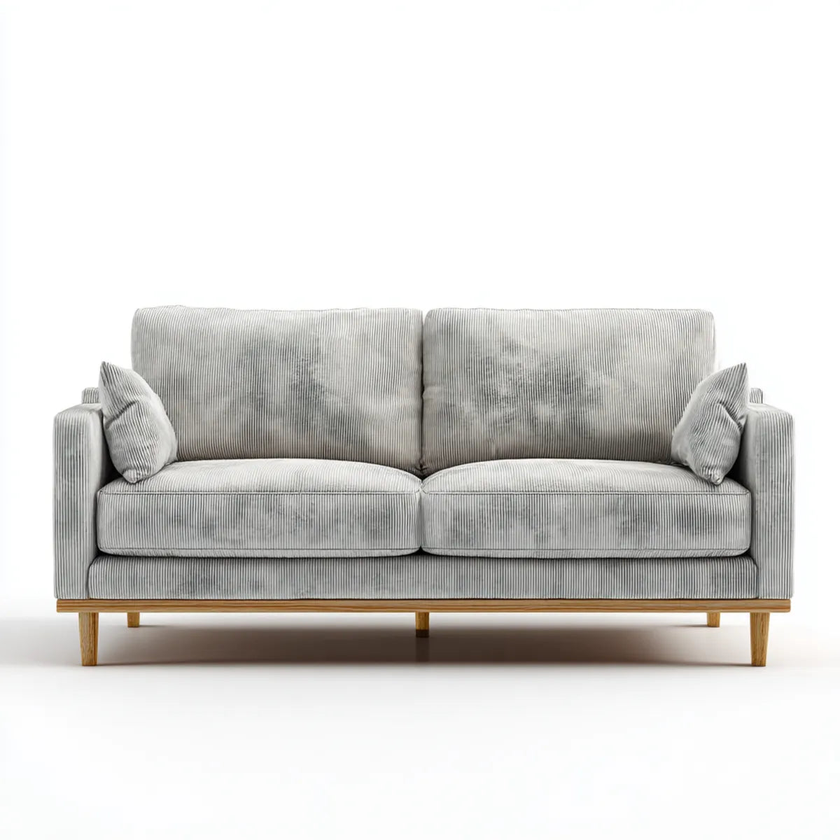 Sofa, 2 fotela jasnoszara 170 x 85 x 86 cm w prostokątnym, żebrowanym aksamicie poliestrowym
