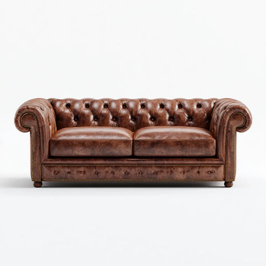 Sofa, Chesterfield brązowa sofa ze skóry syntetycznej PU 170 x 90 x 75 cm