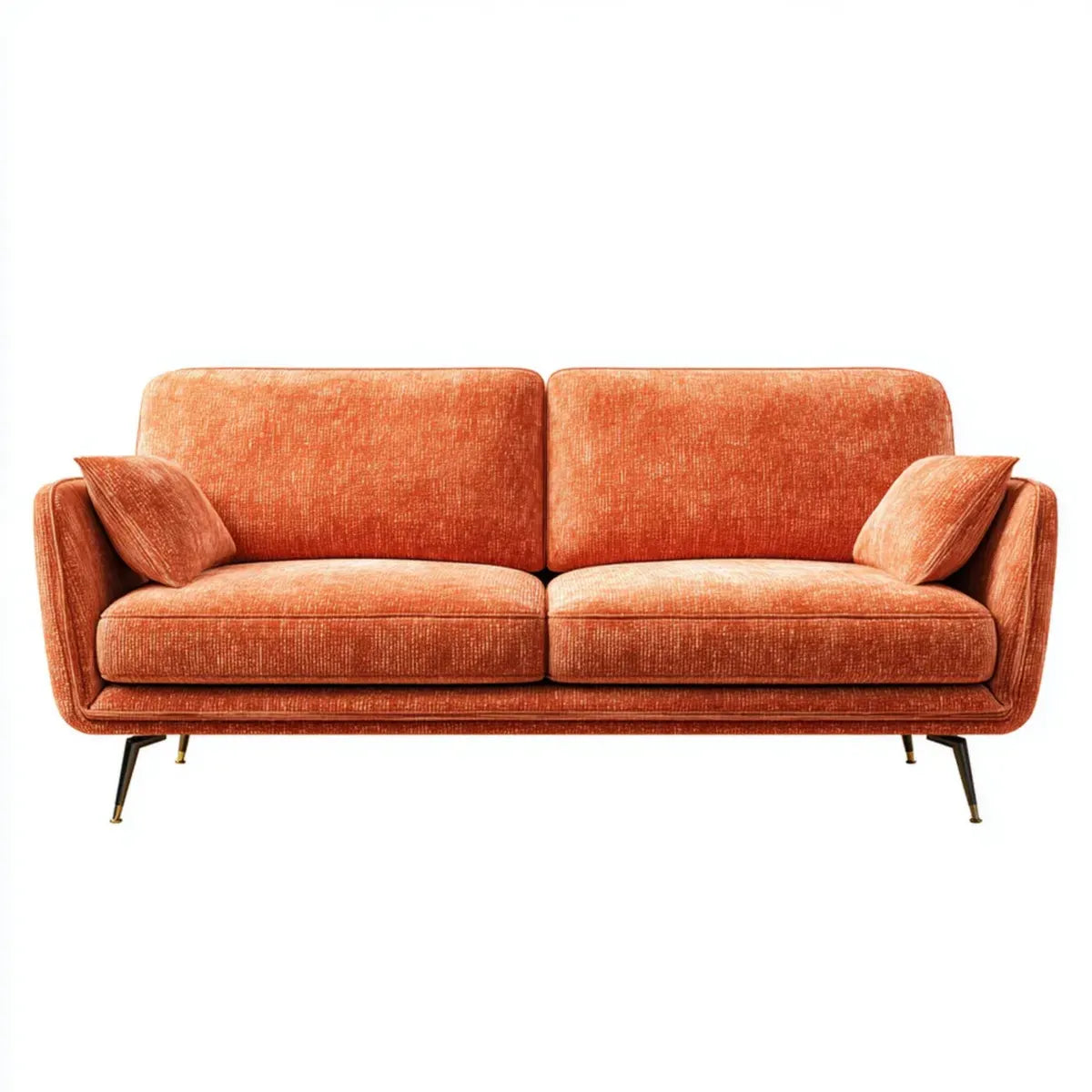 Sofa, Pomarańczowa 2 fotelowa sofa w poliestrowym aksamicie o prostym kształcie 190 x 85 x 85 cm