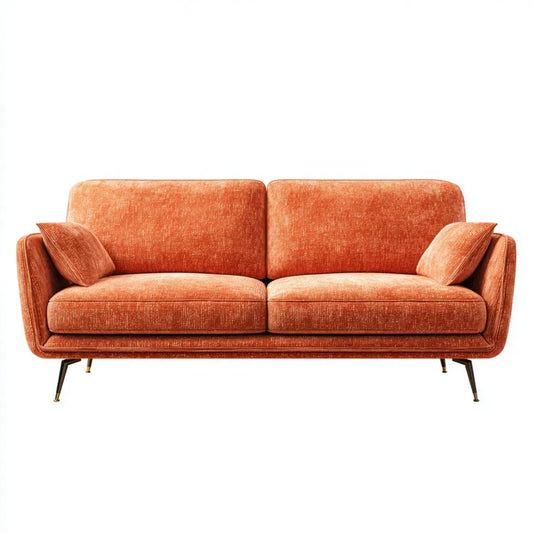 Sofa, Pomarańczowa 2 fotelowa sofa w poliestrowym aksamicie o prostym kształcie 190 x 85 x 85 cm