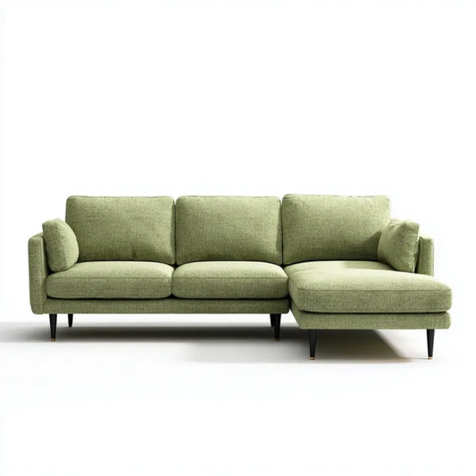 Sofa, 3 kanapa z oliwkowym, zielonym poliestrem z szezlongiem 250 x 160 x 85 cm