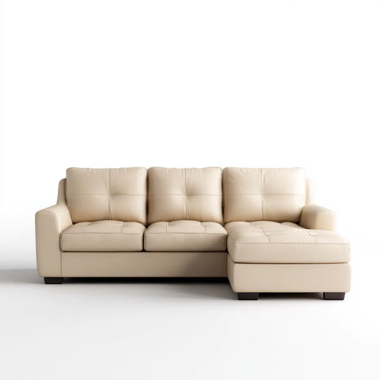 Sofa, 3 fotela rozkładana kanapa beżowa 250 x 160 cm syntetyczna skórzana pokrywa PU kształt L