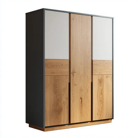 Szafa 3-drzwiowa z naturalnego dębu białego i antracytu 180 x 60 x 220 cm w prostokątnych panelach melaminowych MDF