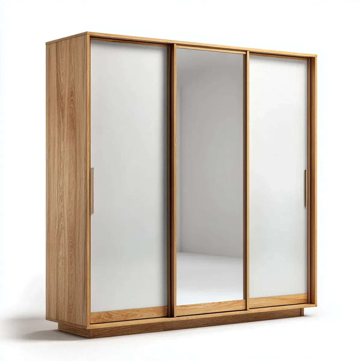 Szafa z 3 drzwi przesuwne naturalny biały dąb z prostokątnym lustrem 180 x 60 x 200 cm