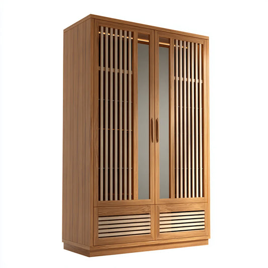 Szafa 2-drzwiowa w litym drewnie z naturalnego teku z lustrami 120 x 60 x 200 cm prostokątna