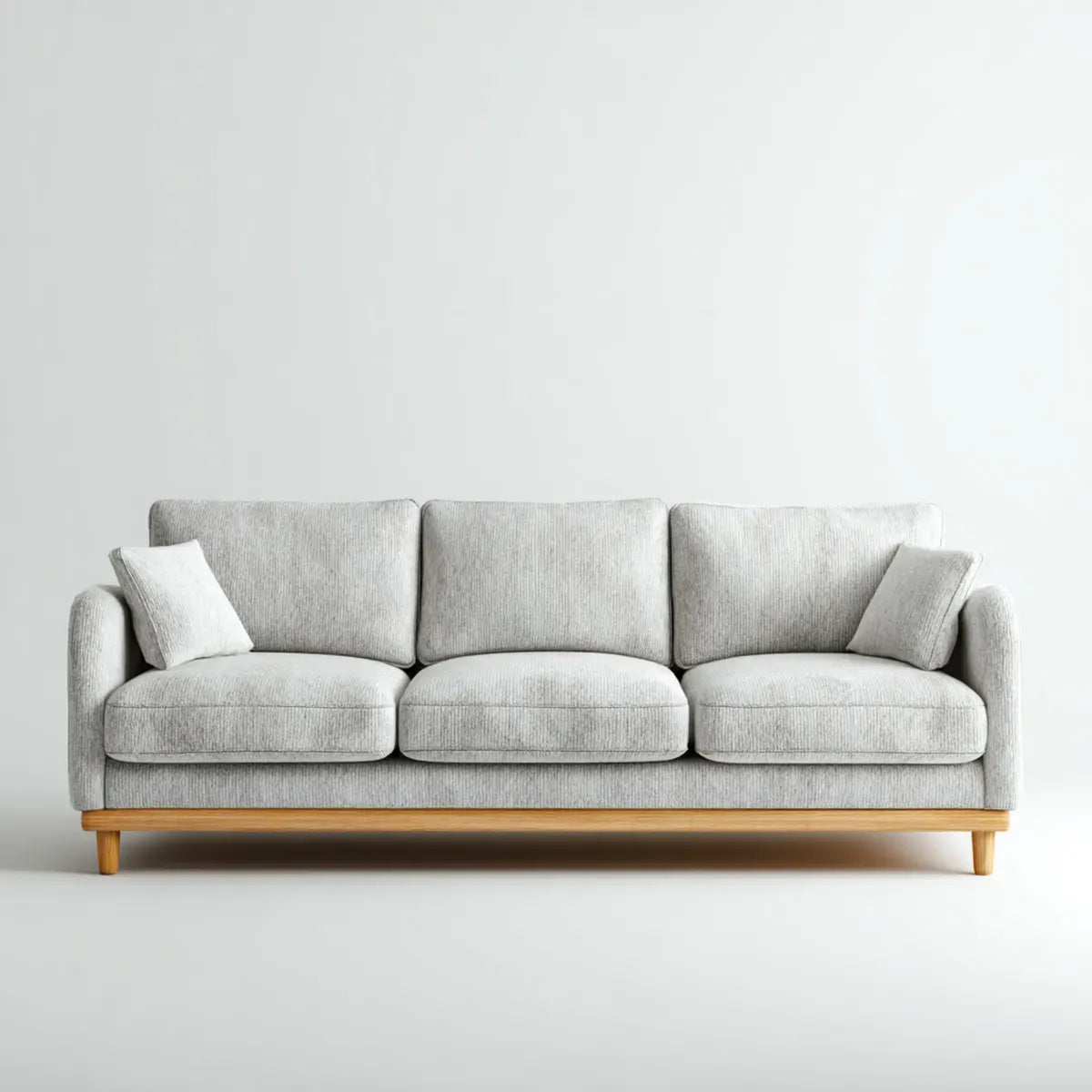 Sofa, 3 fotela prosta sofa jasnoszara 210 x 90 x 85 cm poliestrowe nóżki lite drewno prostokątna kształt