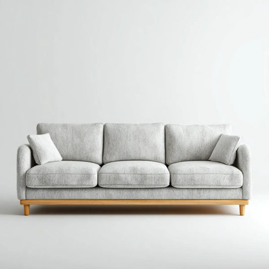 Sofa, 3 fotela prosta sofa jasnoszara 210 x 90 x 85 cm poliestrowe nóżki lite drewno prostokątna kształt