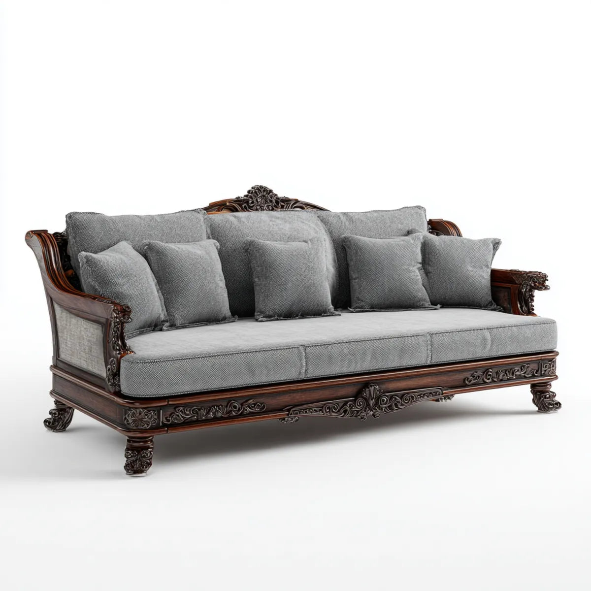 Sofa, 3 fotela prosta sofa szara i brązowa 230 x 95 x 105 cm w buku i poliestrze