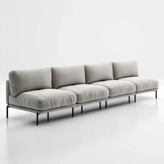 Sofa, 4 fotela prosta sofa jasnoszara 320 x 95 x 82 cm poliester ze stalowymi nogami