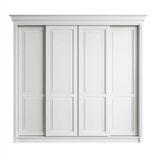 Szafa 4-drzwiowa przesuwne biały 300 x 65 x 240 cm MDF i prostokątna płyta wiórowa