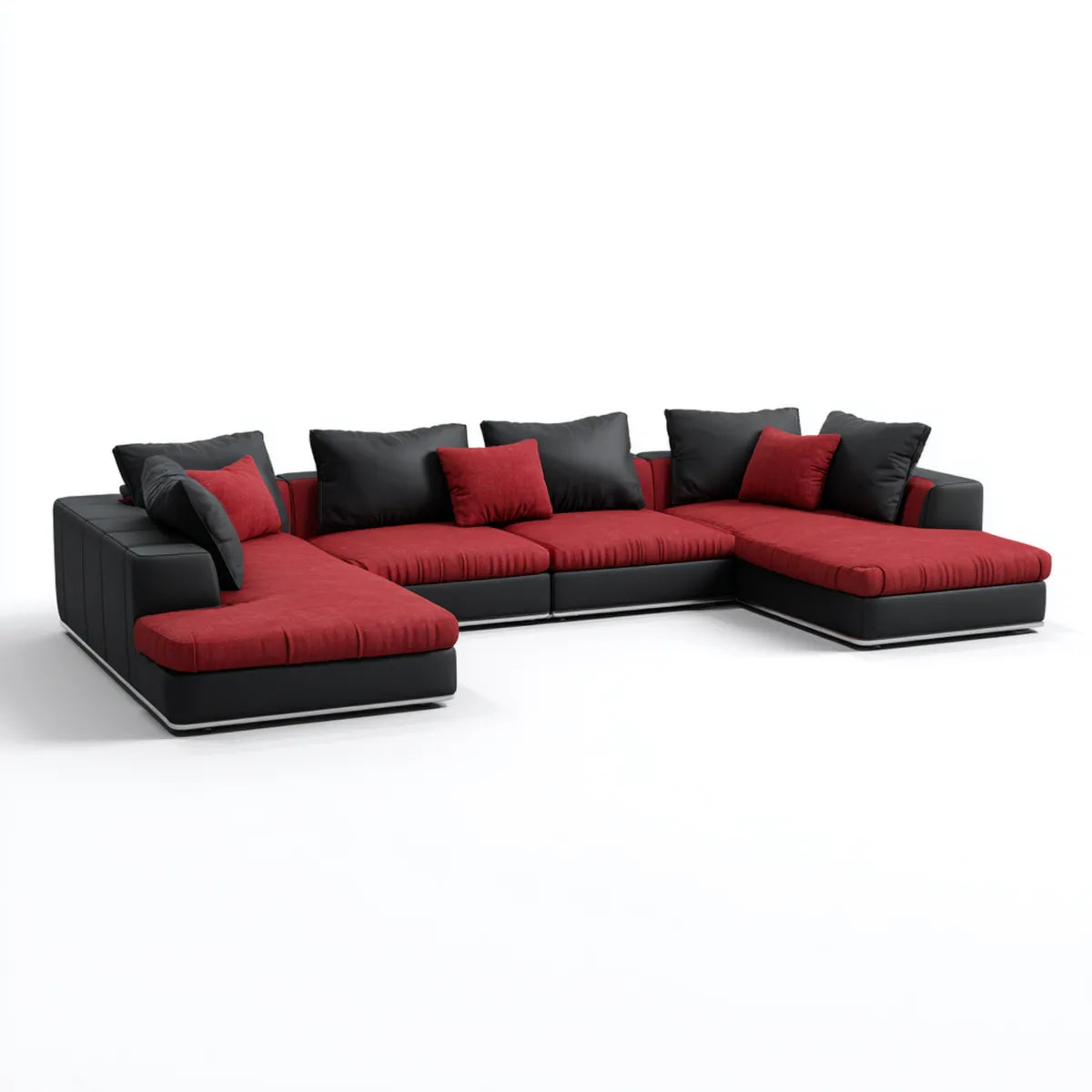 Sofa, Panoramiczna narożna sofa 5 foteli czerwonych i czarnych 360 x 210 x 85 cm poliester i PU w kształcie U