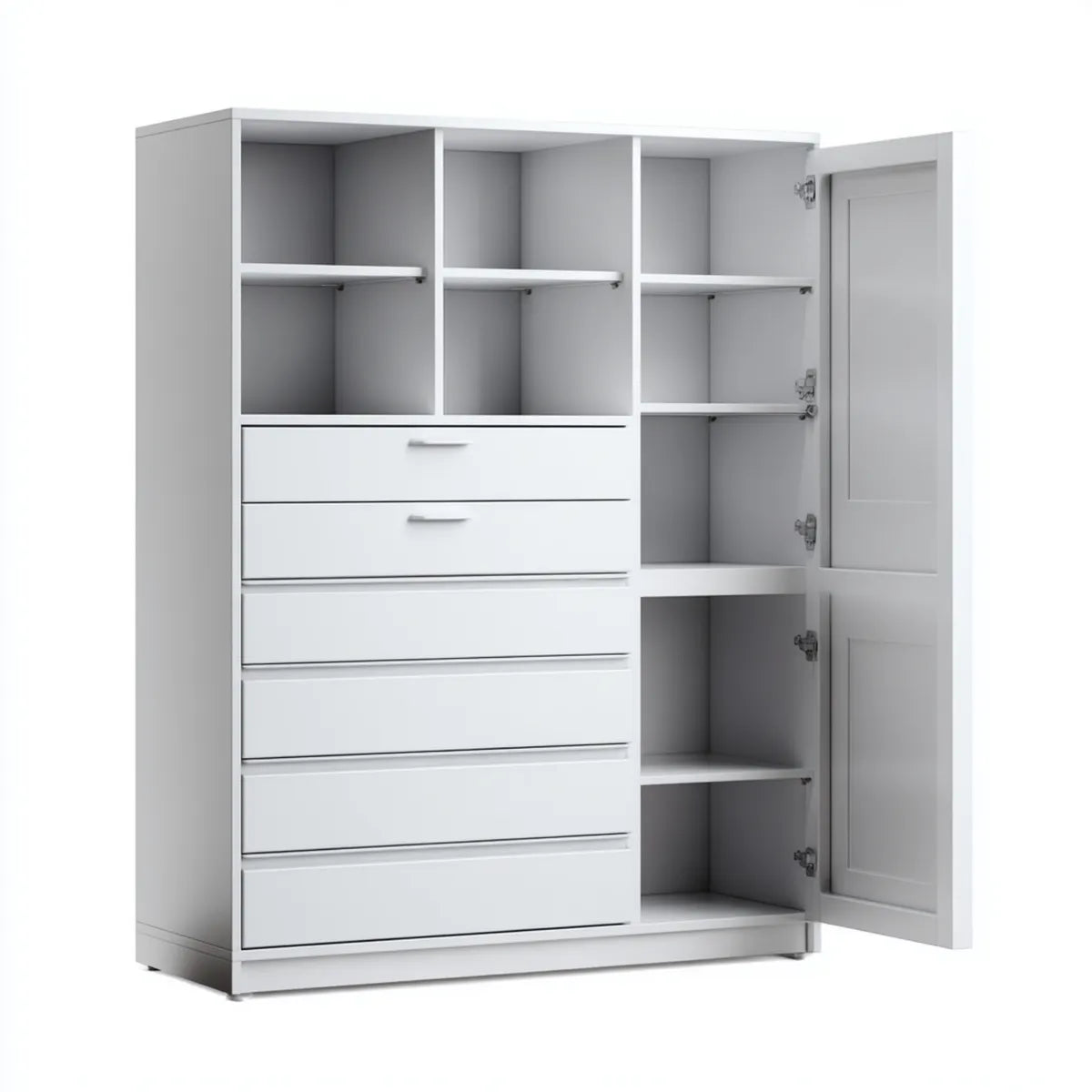 Szafka, Biała szafka na szafki łazienkowe w MDF 120 x 40 x 180 cm prostokątne z drzwiami i 5 szufladami