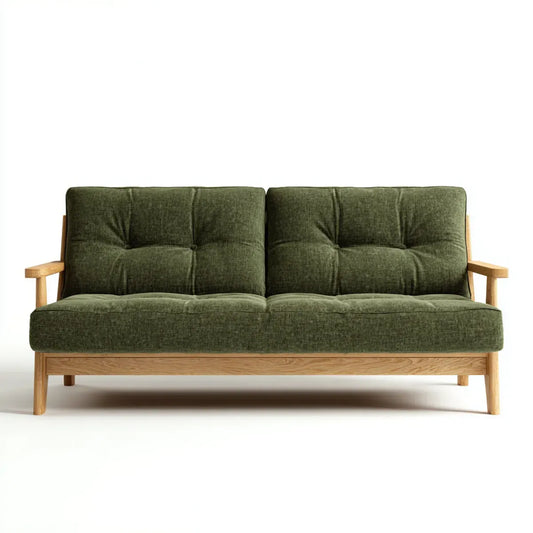 sofa 2-osobowa oliwkowa zielona 140 x 75 x 80 cm poliestrowy aksamitny dębowy drewniany prostokąt