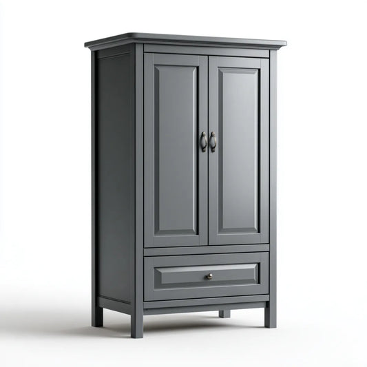 Szafka, Szara szafka na szafki łazienkowe w MDF 60 x 35 x 160 cm z 2 drzwiami i 1 szufladą