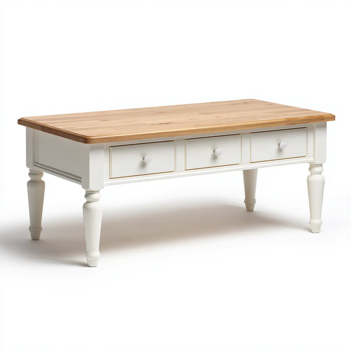 Stolik kawowy, Stół kawowy z 3 szufladami Biała naturalna 120 x 60 x 50 cm Pine lite drewno prostokątne