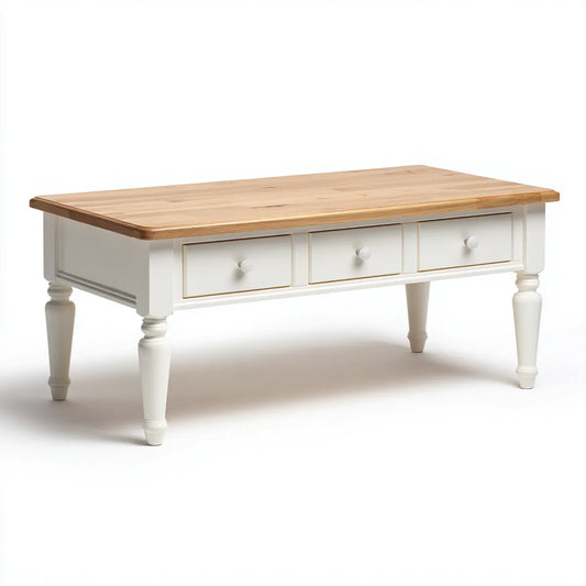 Stolik kawowy, Stół kawowy z 3 szufladami Biała naturalna 120 x 60 x 50 cm Pine lite drewno prostokątne