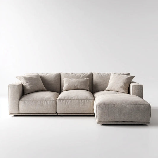 Sofa, 3 fotela narożna sofa z szezlongiem beżowym poliester 280 x 165 x 85 cm