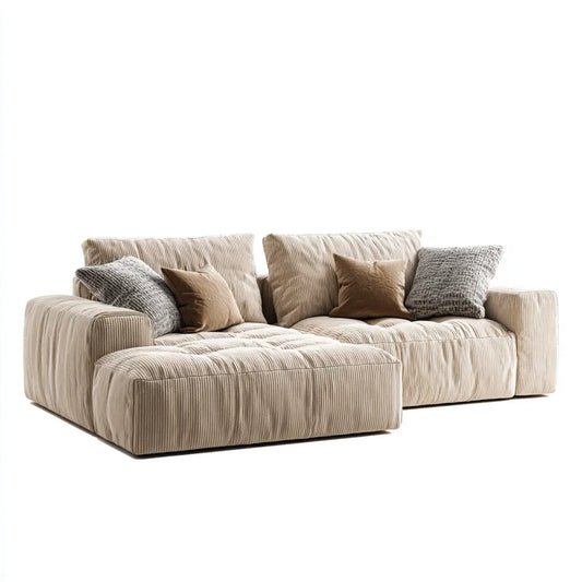 Sofa, 3 fotela narożna w poliestrowym aksamicie z żebrem w 280 x 170 x 85 cm