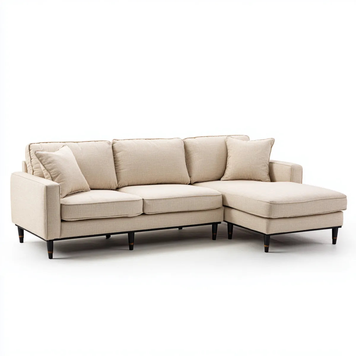 Sofa, Kanapa narożna z beżowym polistearynem w kształcie 250 x 160 x 85 cm