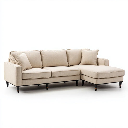 Sofa, Kanapa narożna z beżowym polistearynem w kształcie 250 x 160 x 85 cm