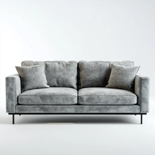 Sofa, 3 fotela prosto szara w poliuretanowej skórze 210 x 90 x 86 cm