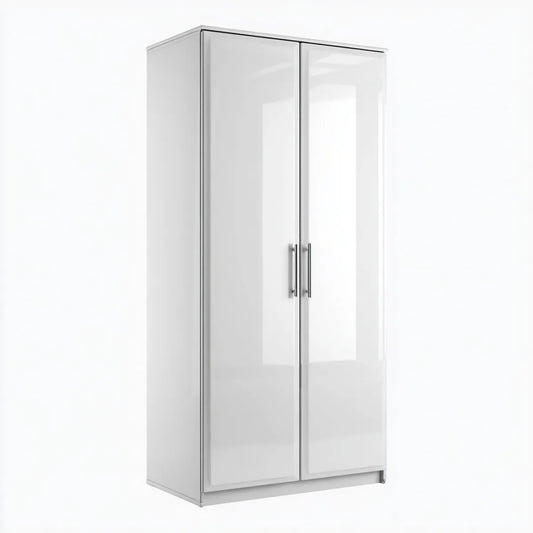 Szafa 2 białe błyszczące drzwi 80 x 52 x 180 cm w prostokątnej płycie wiórowej