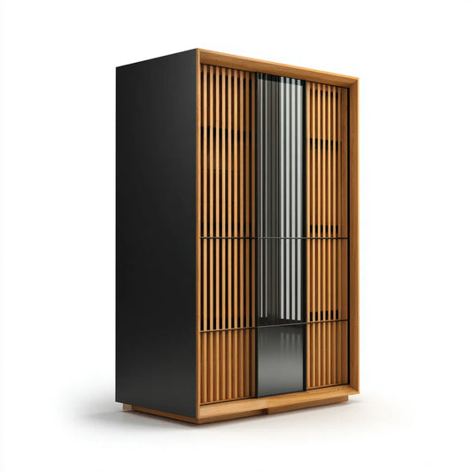 Szafa z 2 drzwiami przesuwnymi czarny i dąb 120 x 60 x 200 cm MDF i prostokątna fornir dębowy
