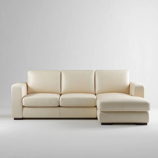 Sofa, 3 fotel prosto narożnik sofa syntetyczna skóra krem PU 260 x 155 x 85 cm