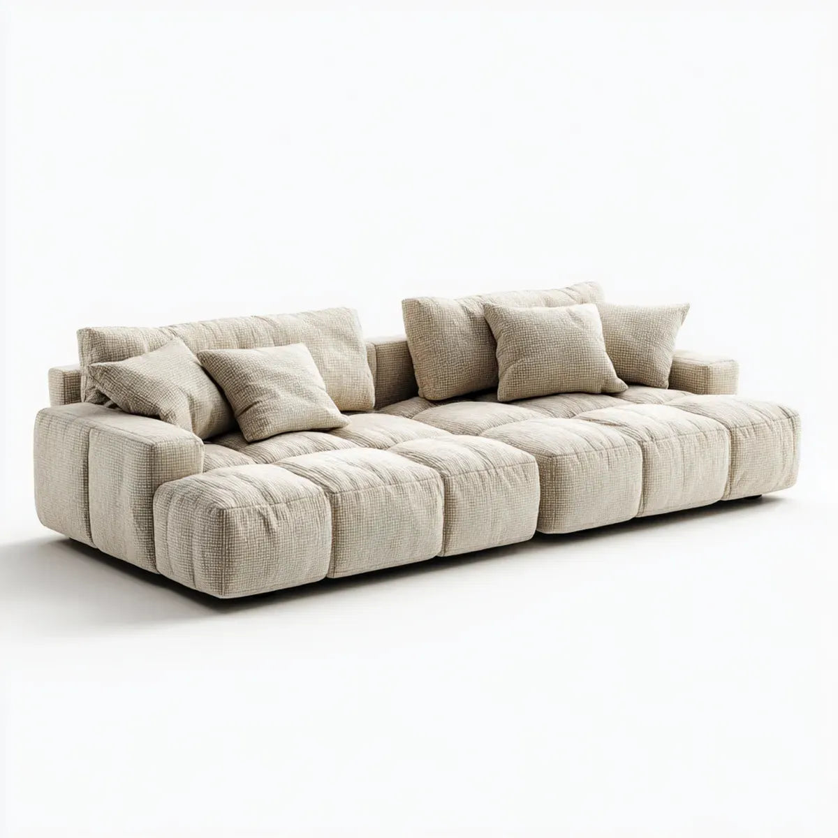 Sofa, 4 fotela prosta beżowy 300 x 100 x 80 cm w teksturowanym poliestrze