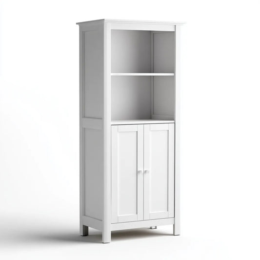 Szafka, Szafa na biały wysoki wzrost łazienka 40 x 30 x 160 cm w prostokątnym MDF z 2 drzwiami i półką