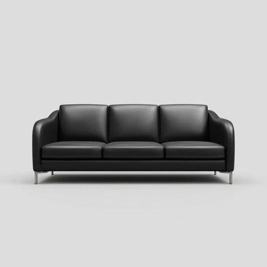 Sofa, Czarna sofa 3 fotelowa ze skóry syntetycznej PU 210 x 88 x 82 cm