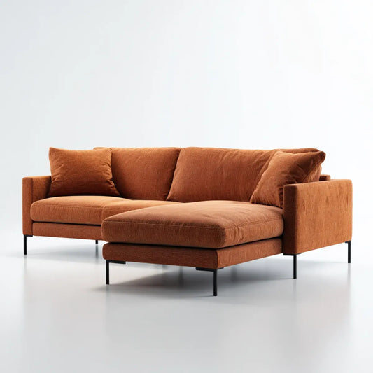 Sofa, 3 fotela teracotta w poliestrowym aksamicie żebrowanym 250 x 160 x 85 cm
