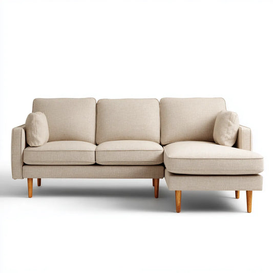 Sofa, 3 fotela narożna sofa beżowa z poliestrem z szezlongiem 230 x 150 x 85 cm