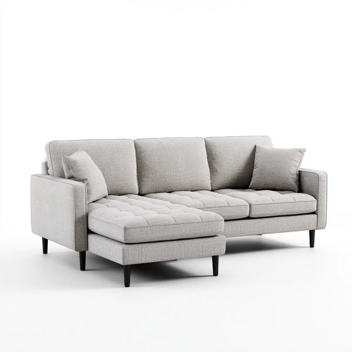Sofa, 3 fotela z lewym narożnikiem jasnoszarym poliestrowym kształtem 250 x 160 x 85 cm